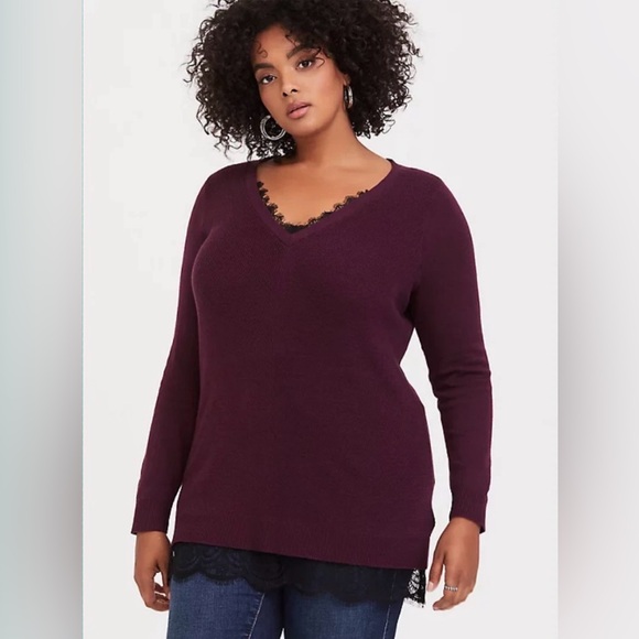 torrid Tops - Torrid Burgundy V-Neck Lace Tunic